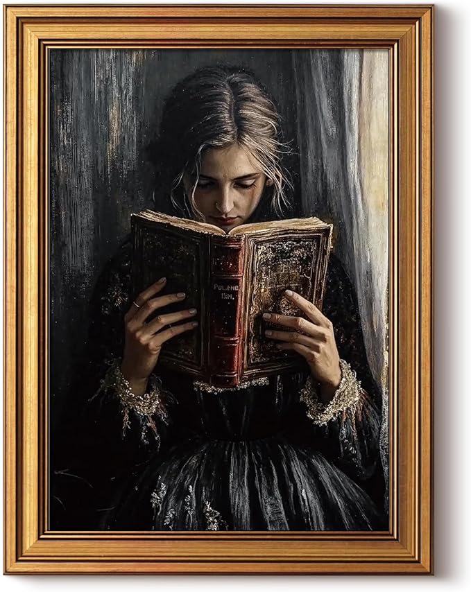 HUARCEY Gold Framed Wall Art for Living Room, Portrait Painting Prints, Vintage Wall Decor for Kitchen, Gothic Bedroom Wall Art for Home Office Magic Scripture 16L x 12W