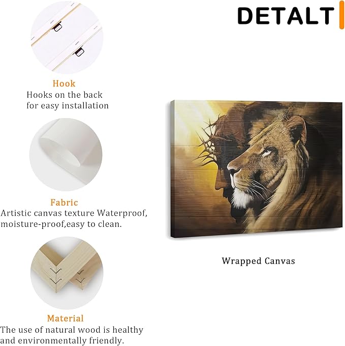 Fantasy Artists Framed Jesus Christ Canvas Wall Art The Lion of Judah Christian Painting Prints Biblical Wall Decor Religious Room Decor for Church Prayer Room Christian Schools Hospitals 12" x 16"