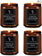 Scented Candles for Home Scented Aromatherapy Candles, 4 Pack 28 Oz Soy Wax Candle Gift Set for Women Men (Lemon Lavender/Vanilla Sugar/Sandalwood Rose/Moroccan Amber)