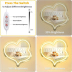 Warm White Heart Acrylic Mirror Neon Signs,Dimmable Heart Shaped Mirror with Neon LED Lights,USB Powered Neon Sign Wall Decor Art Neon Light For bedroom,Family,Wedding,Bar,Party Decor