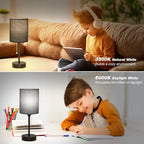 Dicoool Black Bedroom Lamp 3 Color Temperatures - Small Bedside Lamps with USB C and A Ports, Pull Chain Table Lamps with AC Outlet, Black Nightstand Light for Kids Sleeping