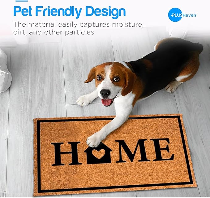PLUS Haven Coco Coir Door Mat with Heavy Duty Backing, Natural Home Doormat, 17.5”x30” for Entrance, Front Porch, Easy to Clean Entry Mat, Outdoor and Indoor Uses, Home Decor