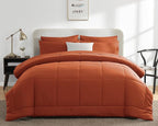 CozyLux Queen Comforter Set Terracotta, 7 Pieces Bed in a Bag, Burnt Orange Fall Comforter Queen Size, All Season Bedding Sets with Stitch Quilted Comforter, Flat Sheet, Fitted Sheet, Pillowcases