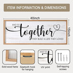 And So Together They Built A Life They Loved Decorative Rustic Sign & Plaque Framed Wall Art for Couples, 40''×15''Wooden Long Wall Decor Above Bed, Vintage Horizontal Farmhouse Wedding Gift