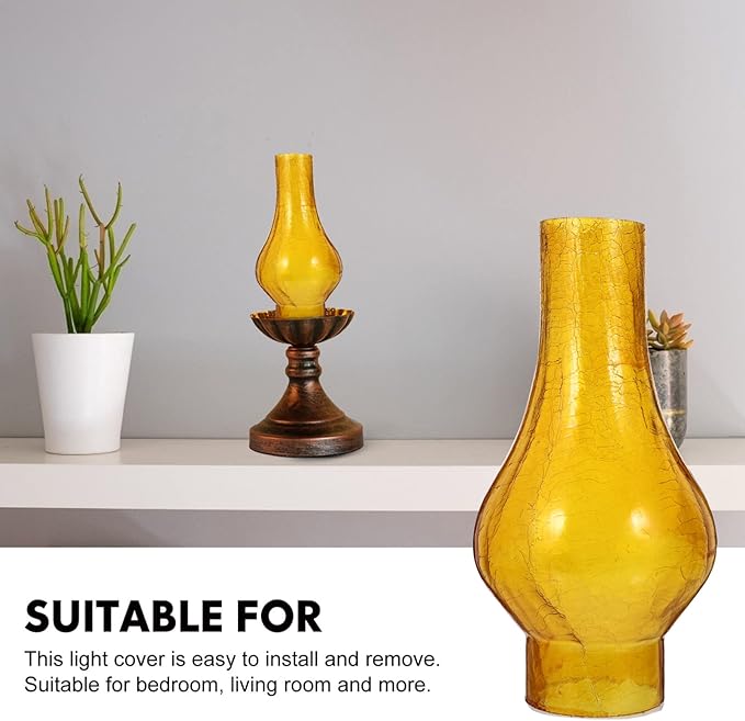 Uonlytech Vintage Decor Glass Lamp Chimney, Chimney Transparent Glass Shade Replacement Oil Lamp Wall Lamp for Vintage and Antique Style Lamps, Yellow Home Decor