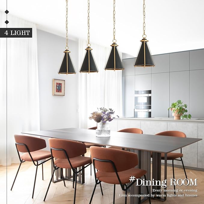 Black Gold Kitchen Island Light 4-Light Pendant Light Fixture Cone Shade 42" Rectangle Chandelier Light Fixture for Dining Room Bar Counter