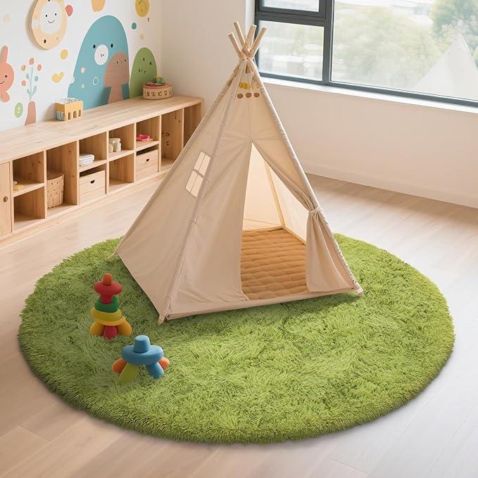 Fluffy Round Area Rugs for Living Room,6'X6'Shag Circle Area Rugs for Bedroom,Non Slip Fuzzy Plush Rug for Kids Room Boys Girls Room and Dorm Home Decor Rug