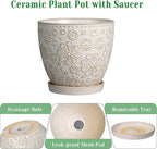 10 Inch Ceramic Planter Pot Large Plant Pot for Indoor Plants Outdoor Round Flower Pot with Drainage Hole and Saucer for Home Garden Decor White