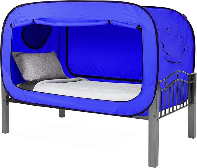 Bed Tent Twin Bed Canopy Portable Dream Tent for Adult Indoor Sleeping Tents with 2 Doors Breathable Private Space Tents, Blue