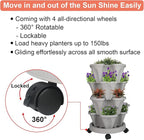 Vertical Planter 4 Tier Stackable Planters Garden Planters Strawberry Herb Flower and Vegetable Planter Indoor Outdoor Gardening Pots with Removable Wheels and Tools