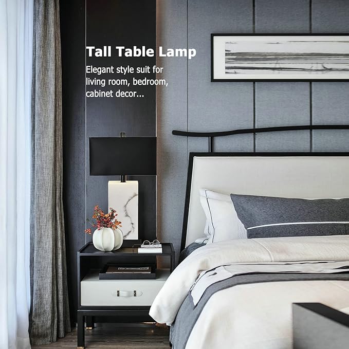 24” Black Touch Table Lamp Set of 2 with USB Ports, 3-Way Dimmable Bedside Nightstand Lamps for Bedroom Living Room End Tables, Night Stand Light Side Lamp Faux Silk Shade, Bulbs Included