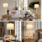 27.5" Clear Glass Table Lamp Set of 2 with Night Light,Bedside Lamps with USB Ports and AC Outlet, Modern Nightstand Lamps Retro Farmhouse lamp for Bedroom Living Room