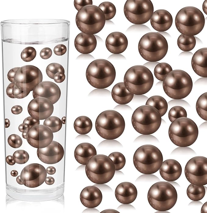 200PCS Brown Faux Pearls Beads for Centerpiece Vases, Vase Filler Faux Pearls, No Holes Filler Beads for Party Anniversary Birthday Wedding Table Decor, 10/14/20/30mm