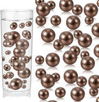 200PCS Brown Faux Pearls Beads for Centerpiece Vases, Vase Filler Faux Pearls, No Holes Filler Beads for Party Anniversary Birthday Wedding Table Decor, 10/14/20/30mm