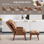 CANMOV Modern Accent Chair with Ottoman Set of 2, Soft Fabric Armchair with Adjustable Backrest and Side Pockets, Comfy Lounge Chair for Living Room, Bedroom, Apartment, Office, Camel