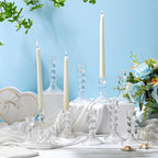 Mumufy 24 Pack Glass Taper Candle Holders Clear Candlestick Holder Fit 0.8 Inch Candles 4'' 6'' 8'' Tall Crystal Decorative Candlestick Stand Centerpiece for Table Wedding Dining Party (Glossy)