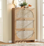 Nicetree Freestanding Ultra Slim Fluted Accent Shoe Storage Cabinet for Entryway - 3 Flip Drawers & 3-Tier Adjustable Shelves, Farmhouse Modern Rustic Shoe Rack for Hallway, Foyer