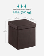 SONGMICS MAZIE Collection - 15 Inches Ottoman with Storage, Footstool, Storage Ottoman, Load 660 lb, for Dorm, Living Room, Bedroom, Synthetic Leather, Brown ULSF10B