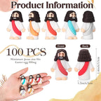 Bememo 100 Pcs Jesus Toys Original Design Mini Rubber Little Jesus Figurine to Hide and Seek Religious Party Favors Sunday School Craft Baptism Gifts for Easter Egg Stuffers (Bohemian Color)