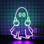 Ghost Neon Sign, Neon Signs for Wall Decor Neon Purple LED Signs Room Neon Light Up Signs Home Decor for Bedroom Club Party Bar Shop USB Operated