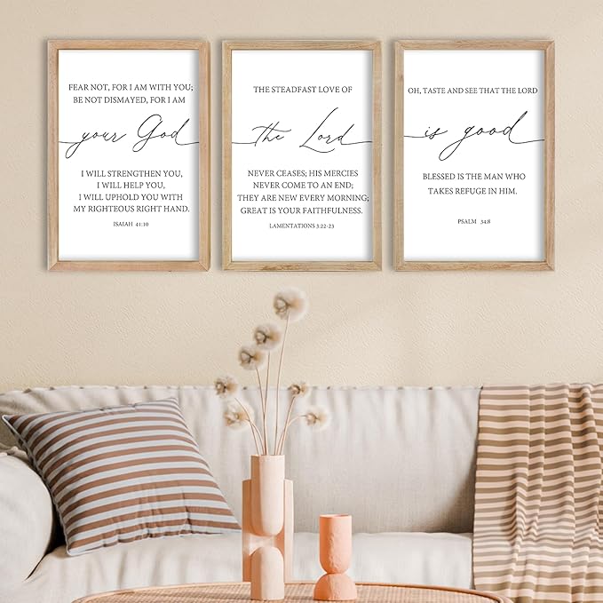 FZMHASLWW The Lord Your God Is Good Sign Bible Verses Wall Decor 16"X11" Set of 3 Christian Scripture Prayer Inspirational Motivational Quotes Family Framed Wall Art (Wood)
