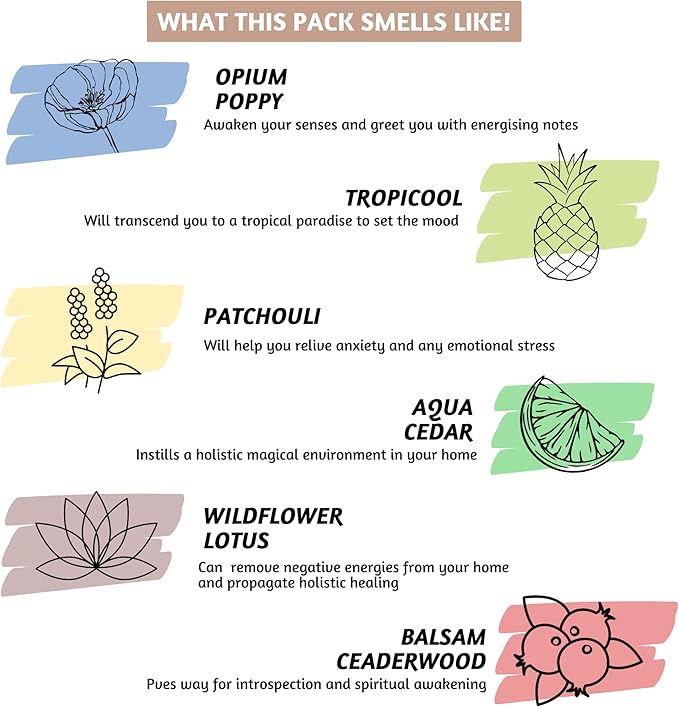 Folkulture Incense Sticks for Home | Set of 6 Variety Pack (120 Non Toxic Insence) | 45 Mins Burn Time | Balsam Cedarwood, Organic Insence-Sticks | Slow Burning Inscents-Stick for Relaxation