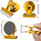 FINDMAG 12 Pack Magnetic Clips for Photo Display and Picture Hanging, Heavy Duty Scratch-Free Fridge Magnets, Strong Clips for Photo Display, Whiteboard, Office, Kitchen, School, 30mm Wide, Gold.
