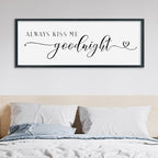 SRSZHIYUE Always Kiss Me Goodnight Sign Wall Decor Art for Master Bedroom Above Bed 32"×12" Large Wood Framed Wall Hanging (Black)