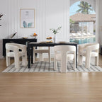 White Chenille Dining Chairs Set of 6, Modern Barrel Dining Room Chairs Upholstered Accent Chair with Arms and Round Back for Living Room Kitchen Armchair No Assembly Needed