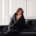 MUXHOMO 7 Pieces King Comforter Set, Seersucker Bed in a Bag King Size, All Season Luxury Bedding Set with Comforter, Flat Sheet, Fitted Sheet, Pillowcases & Shams, Black