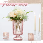 6 Pcs (H:7" W:4") Embossed Flower Vase Fall Pedestal Glass Vase Big Base Thickened Crystal Vintage Vases for Autumn Wedding Home Decor Table Centerpiece House Warming Gifts(Pink)