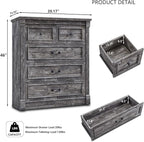 5 Drawers Dresser for Bedroom, Farmhouse 46" Tall Dressers & Chests of Drawers w/Roman Column, Wood Rustic Closet Dresser w/Two Different Drawer Sizes for Bedroom, Living Room, Light Grey