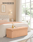 SONGMICS MAZIE Collection - Storage Ottoman Bench, Foldable Foot Rest, 15 x 43 x 15 Inches, End of Bed Bench, Storage Chest, Load 660 lb, Living Room, Bedroom, Entryway, Apricot ULSF604O01