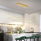 Modern Chandelier, Linear Pendant Light LED Dimmable Hanging Light Fixture, 3000K-6000K with Remote Control (Gold, 47IN)