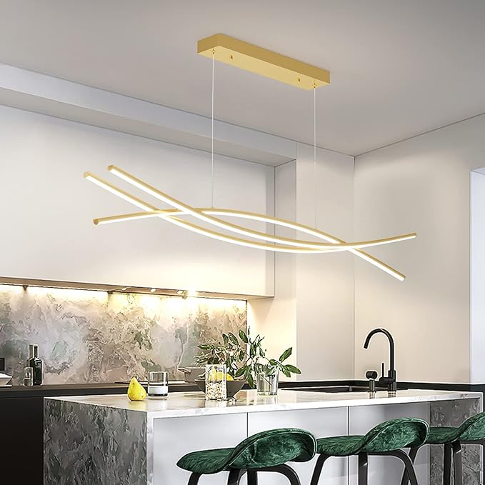Modern Chandelier, Linear Pendant Light LED Dimmable Hanging Light Fixture, 3000K-6000K with Remote Control (Gold, 47IN)