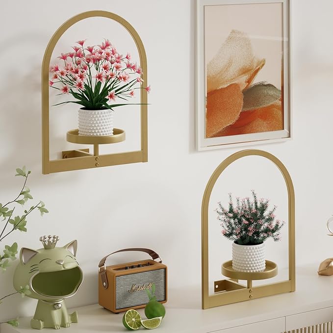 Wall Plant Holder, Wall Planter for Indoor Plants, Window Plant shelves for Multiple Plants Indoor Outdoor, Framed Plant Holder for Home Decor (3 Pack)