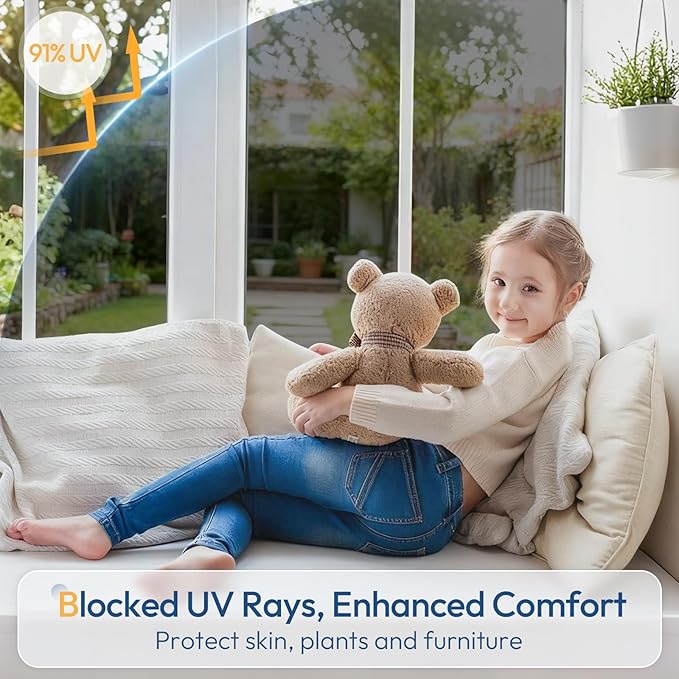 rabbitgoo Window Tint for Home One Way Privacy Window Film See Out Not in Heat UV Blocking Reflective Removable Static Cling Mirror Decorative House Glass Covering, Black Silver, 23.6 Inch X 6.5 Feet