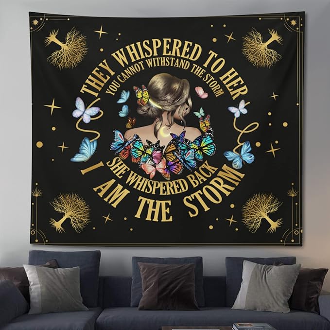 Inspirational Quote Tapestry Positive Motivational Uplifting Encouragement Gifts for Women Teens Girls,Inspirational Gift Wall Decor for Bedroom,They Whispered to Her You Cannot Withstand The Storm