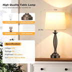 White Brown Lamps for Bedrooms Set of 2 - Touch Control Bedside Lamp with USB C+A, 3 Way Dimmable Nightstand Lamps with USB Port, Table Lamp for Living Room(White Shade and Brown Base)