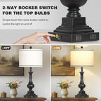 Farmhouse Lamps Set of 2, Antique Vintage Rustic Touch Control Table Lamps with USB A+C Ports & AC Outlet, Retro Classic Bedside Nightstand Lamp for Living Room Bedroom Office Black