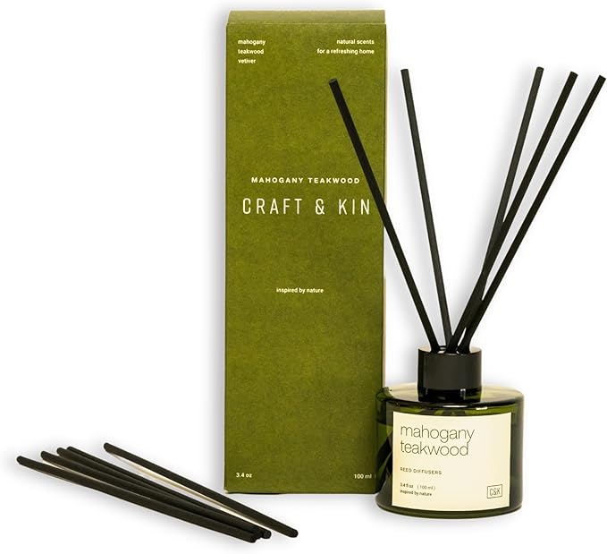 Craft & Kin Reed Diffuser Set Oakwood, Mahogany & Vetiver, Fall Reed Diffusers for Home, Fragrance Diffuser Sticks, Oil Diffuser Sticks, Oil Diffuser with Sticks, Reed Diffuser for Men