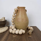 OMISHE 76" Long Extra Large Wood Bead Garland with 1.6" Diameter Wooden Beads and Tassels, Rustic Farmhouse Country Decorative Beads for Home Tiered Tray Decor, Natural Beige