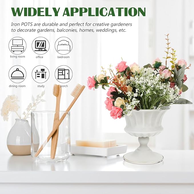 Urn Planter Antique Column Plant Pot Shabby Chic Metal Vase Pillar Plant Container Wedding Centerpieces Vases for Front Porch Decor White White Planter