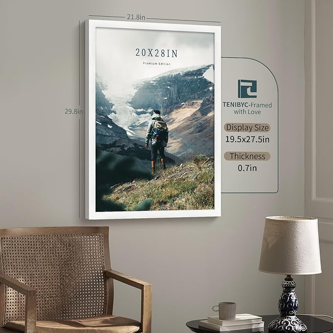 20x28 Picture Frame Set of 3 - White Woodgrain, Solid Wood Gallery Poster Frame - Wall Hanging