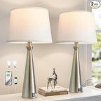 Seealle Modern Table Lamps Set of 2 - Touch Bedside Lamp for Nightstand with USB C+A,3-Way Dimmable Silver Nightstand Lamps for Living Room Bedroom End Table with White Shade(Bulb Included)