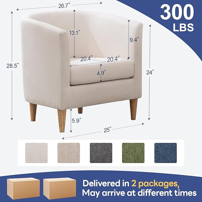 Accent Barrel Chairs Set of 2, Modern Comfy Living Room Chairs with Armrest Small Reading Chair with Cozy Soft Padded for Bedroom Reception Room Cafe,White