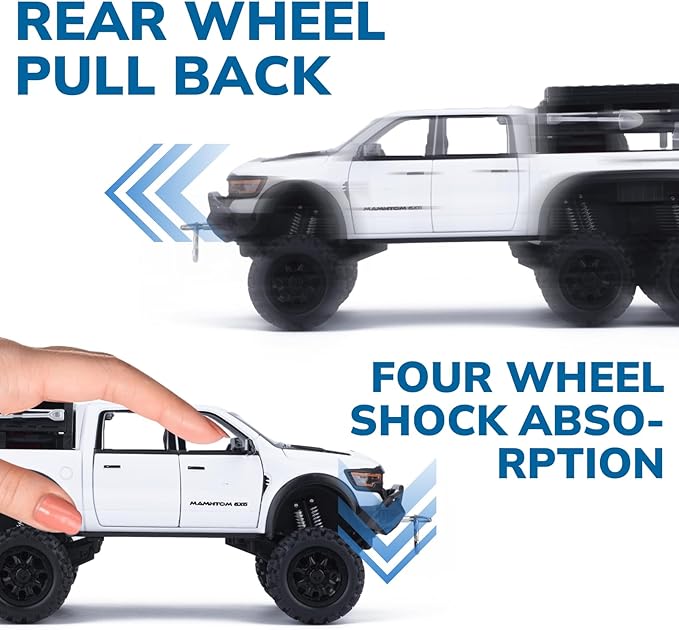 Pickup Truck Toy 1/24 Diecast Trucks Mammoth Model Car Kits,Metal Toy Truck Suitable for Kids and Car Collection,Pull Back Cars with Light and Sound,Trucks for Kids Ages 4-8（White）
