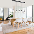 Black Chandelier 5 Light Dining Room Lighting Fixtures Hanging Linear Pendant Lights Industrial Modern Chandelier with Seeded Glass for Kitchen Island Living Room Bedroom Foyer Hall Entryway