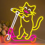 Cute Cat Neon Sign, Skateboard Neon Signs for Wall Decor Dimmable USB Room Decor for Teen Girl, Party, Bedroom, Pub, Furniture, Gifts for Birthday, Christmas (Skateboard Cat-Yellow)