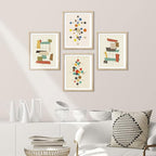 SIGNWIN Framed Mid-Century Modern 1960s Vintage Nordic Polygons Wall Art, Set of 4 Abstract Geometric Wall Decor Prints, Nature Wilderness Wall Décor for Living Room, Bedroom - 8"x10" Natural